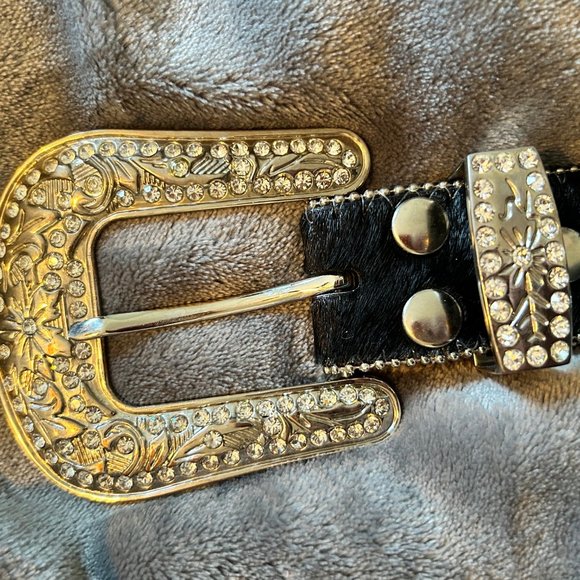 Black Leather Rhinestone Bling Belt Size L - Picture 4 of 13